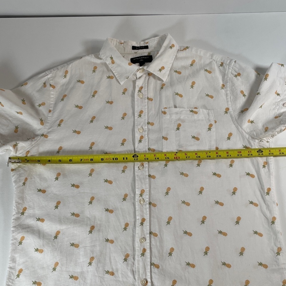 Banana Republic White Pineapple Linen Blend Slim Fit Long Sleeve Men's Shirt L - Picture 4 of 10